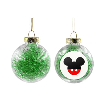 Mickey head, Χριστουγεννιάτικη μπάλα δένδρου διάφανη με πράσινο γέμισμα 8cm