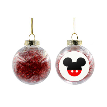 Mickey head, Transparent Christmas tree ball ornament with red filling 8cm