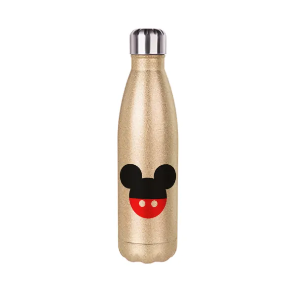 Mickey head — Glitter gold stainless steel thermos bottle, double-walled, 500ml