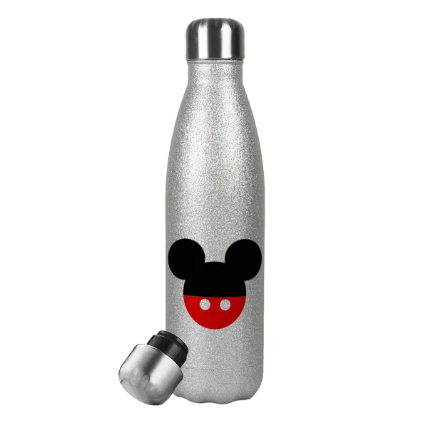 Mickey head — Metallic Glitter Silver Thermos Flask (Stainless steel), double-walled, 500ml