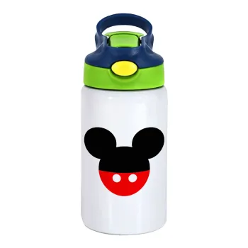 Mickey head, Παιδικό παγούρι θερμό, ανοξείδωτο, με καλαμάκι ασφαλείας, πράσινο/μπλε (350ml)
