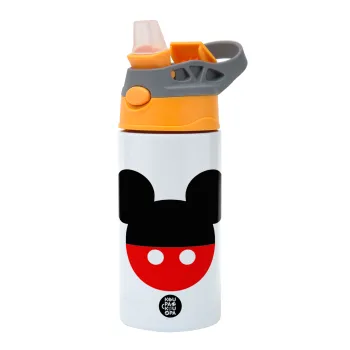 Mickey head, Παιδικό παγούρι θερμό, ανοξείδωτο, με καλαμάκι ασφαλείας, Πορτοκαλί/Γκρι (360ml) BPA-FREE