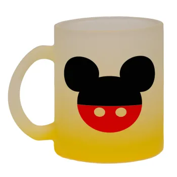 Mickey head, Κούπα γυάλινη δίχρωμη με βάση το κίτρινο ματ, 330ml