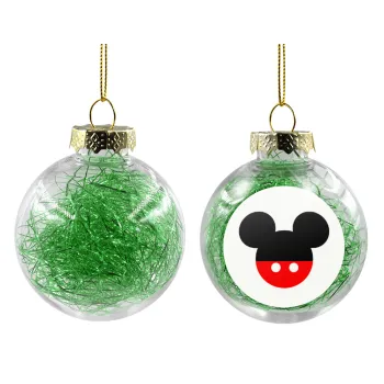 Mickey head, Transparent Christmas tree ball ornament with green filling 8cm