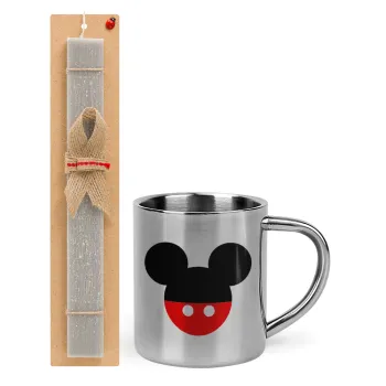 Mickey head, Easter Set, metallic thermal cup (300ml) & Easter aromatic flat candle (30cm) (GRAY)