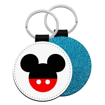 Mickey head, Μπρελόκ Δερματίνη, στρογγυλό ΜΠΛΕ (5cm)