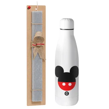 Mickey head, Πασχαλινή Λαμπάδα με μεταλλικό παγούρι θερμός ανοξείδωτο (500ml) & κερί αρωματικό πλακέ (30cm) (ΓΚΡΙ)