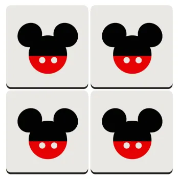 Mickey head, ΣΕΤ 4 Σουβέρ ξύλινα τετράγωνα (9cm)