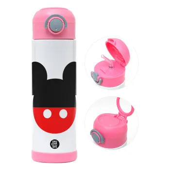Mickey head, Παιδικό παγούρι θερμό, ανοξείδωτο, με καλαμάκι ασφαλείας, ΡΟΖ (500ml)