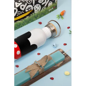 Mickey head, Πασχαλινή Λαμπάδα με παγούρι μεταλλικό (620ml, stainless steel) & κερί αρωματικό πλακέ (30cm) (ΤΙΡΚΟΥΑΖ)