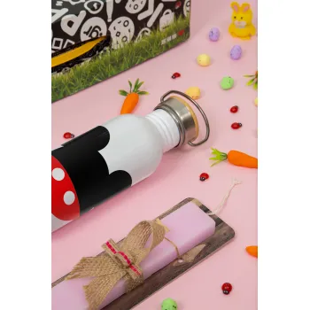 Mickey head, Πασχαλινή Λαμπάδα με παγούρι μεταλλικό (620ml, stainless steel) & κερί αρωματικό πλακέ (30cm) (ΡΟΖ)