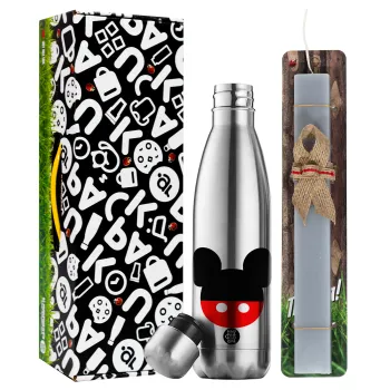 Mickey head, Easter Set, metallic stainless thermos flask (500ml) & scented flat Easter candle (30cm) (GRAY)