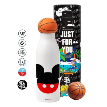 Mickey head, Μπάλα μπάσκετ μεταλλικό παγούρι θερμός, διπλού τοιχώματος, 550ml