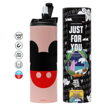 Mickey head, Tumbler ποτήρι θερμό ΡΟΖ από ανοξείδωτο ατσάλι 600ml