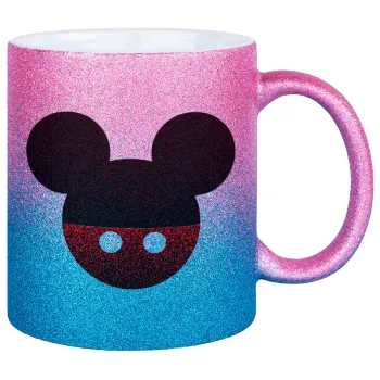 Mickey head, Κούπα Χρυσή/Μπλε Glitter, κεραμική, 330ml