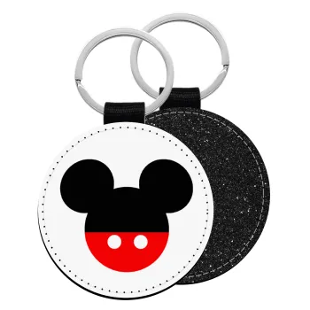 Mickey head, Μπρελόκ Δερματίνη, στρογγυλό ΜΑΥΡΟ (5cm)