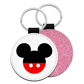 Mickey head, Μπρελόκ Δερματίνη, στρογγυλό ΡΟΖ (5cm)