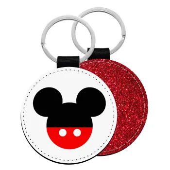Mickey head, Μπρελόκ Δερματίνη, στρογγυλό ΚΟΚΚΙΝΟ (5cm)