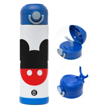 Mickey head, Παιδικό παγούρι θερμό, ανοξείδωτο, με καλαμάκι ασφαλείας, ΜΠΛΕ (500ml)
