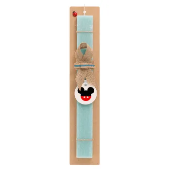 Mickey head, Πασχαλινή Λαμπάδα με ξύλινο μπρελόκ & κερί αρωματικό πλακέ (30cm) (ΤΙΡΚΟΥΑΖ)