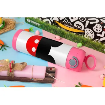 Mickey head, Πασχαλινή Λαμπάδα με Παιδικό παγούρι θερμό, ανοξείδωτο, με καλαμάκι ασφαλείας, ΡΟΖ (500ml)