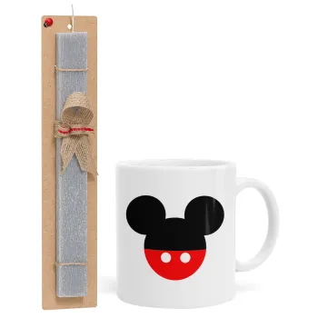 Mickey head, Πασχαλινή Λαμπάδα με Κούπα κεραμική (330ml) & κερί αρωματικό πλακέ (30cm) (ΓΚΡΙ)