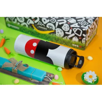 Mickey head, Easter candle,Travel Tumbler 2 Lids, with metal straw & cleaning brush & aromatic flat candle (30cm) (BLUE)