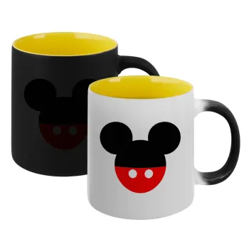 Mickey head, Κούπα Μαγική εσωτερικό κίτρινη, κεραμική 330ml που αλλάζει χρώμα με το ζεστό ρόφημα