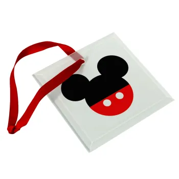 Mickey head, Christmas ornament, glass square ornament 9x9cm