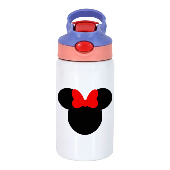 Minnie head, Children's hot water bottle, stainless steel, with safety straw, pink/purple (350ml)