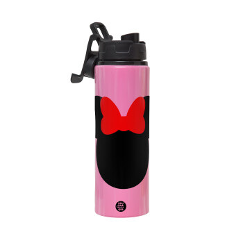 Minnie head, Metallic water bottle with safety lid, 850ml aluminum