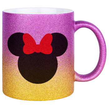 Minnie head, Κούπα Χρυσή/Ροζ Glitter, κεραμική, 330ml