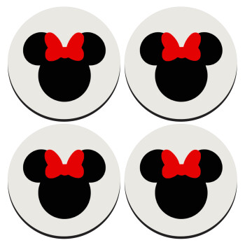 Minnie head, ΣΕΤ 4 Σουβέρ ξύλινα στρογγυλά (9cm)