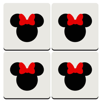 Minnie head, ΣΕΤ 4 Σουβέρ ξύλινα τετράγωνα (9cm)
