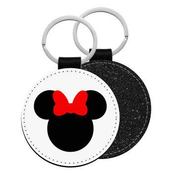 Minnie head, Μπρελόκ Δερματίνη, στρογγυλό ΜΑΥΡΟ (5cm)