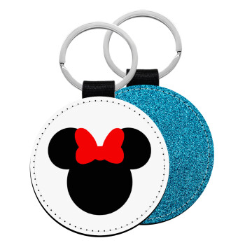 Minnie head, Μπρελόκ Δερματίνη, στρογγυλό ΜΠΛΕ (5cm)