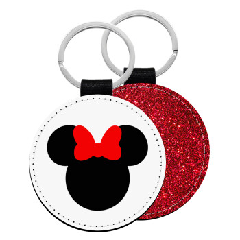 Minnie head, Μπρελόκ Δερματίνη, στρογγυλό ΚΟΚΚΙΝΟ (5cm)