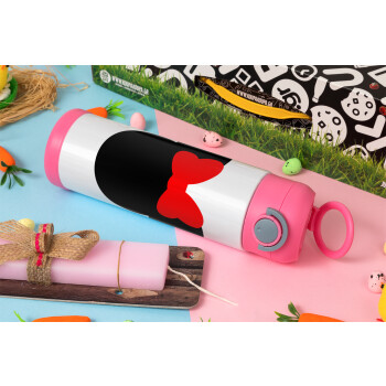 Minnie head, Easter candle, Childrens hot water bottle, stainless steel, with safety straw, PINK (500ml)