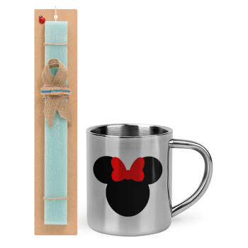 Minnie head, Easter Set, metallic thermal cup (300ml) & aromatic flat Easter candle (30cm) (TURQUOISE)