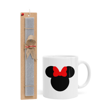 Minnie head, Easter Set, Ceramic Cup (330ml) & Easter aromatic flat candle (30cm) (GRAY)