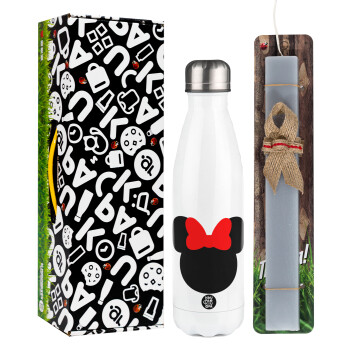 Minnie head, Easter candle, metallic white thermos bottle (500ml) & aromatic flat candle (30cm) (GRAY)