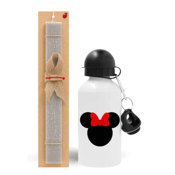 Minnie head, Easter Set, metallic aluminum water bottle (500ml) & aromatic flat Easter candle (30cm) (GRAY)