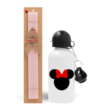 Minnie head, Easter Set, metallic aluminum bottle (500ml) & aromatic flat Easter candle (30cm) (PINK)
