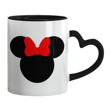 Minnie head, Mug heart black handle, ceramic, 330ml