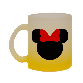 Minnie head, Κούπα γυάλινη δίχρωμη με βάση το κίτρινο ματ, 330ml