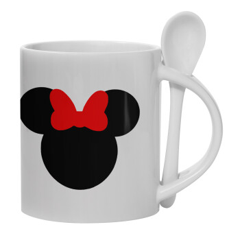 Minnie head, Ceramic coffee mug with Spoon, 330ml (1pcs)