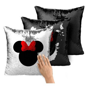 Minnie head, Μαξιλάρι καναπέ Μαγικό Μαύρο με πούλιες 40x40cm περιέχεται το γέμισμα