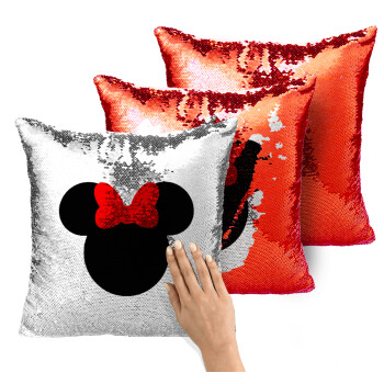 Minnie head, Μαξιλάρι καναπέ Μαγικό Κόκκινο με πούλιες 40x40cm περιέχεται το γέμισμα