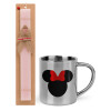 Easter Set, metallic thermal cup (300ml) & aromatic flat Easter candle (30cm) (PINK)
