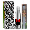 Easter Set, metallic stainless thermos flask (500ml) & scented flat Easter candle (30cm) (GRAY)